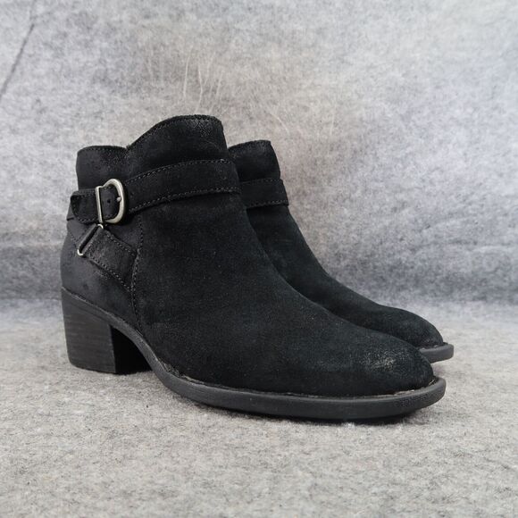 Born Shoes Womens 6 Booties Morocco Leather Distressed Buckle Strap Black Zip - Picture 1 of 16